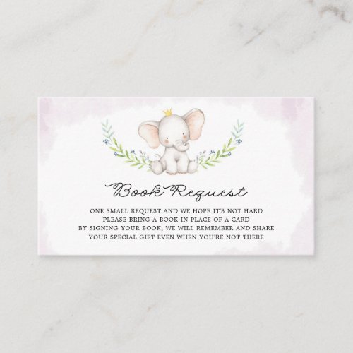 Cute Watercolor Baby Elephant Girl Book Request Enclosure Card