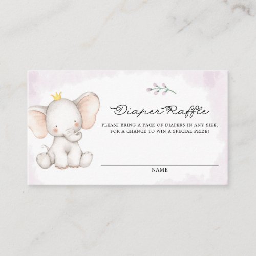 Cute Watercolor Baby Elephant Girl Diaper Raffle Enclosure Card