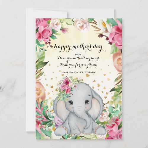 Cute Watercolor Baby Elephant Mothers Day Card