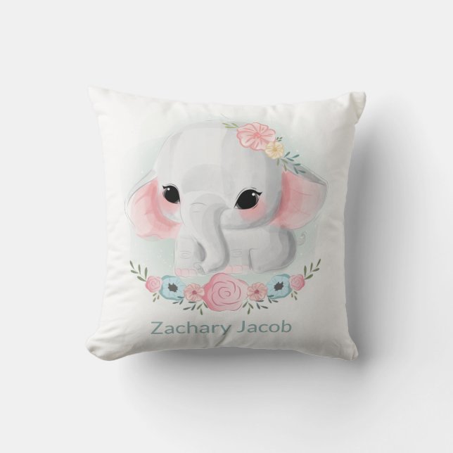 Cute Watercolor Baby Elephant personalized pillow (Front)