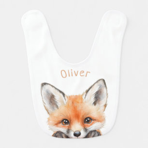 Cute Watercolor Baby Fox Name Baby Bib
