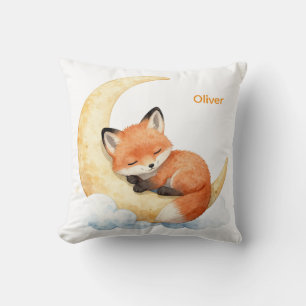 Cute Watercolor Baby Fox Personalized Name Nursery Throw Pillow
