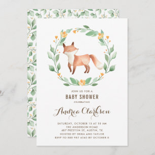 Cute Watercolor Baby Fox Woodland Baby Shower Invitation