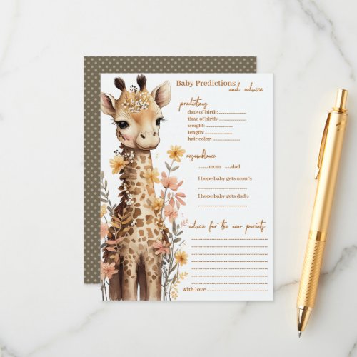 Cute Watercolor Baby Giraffe Baby Shower Advice Card