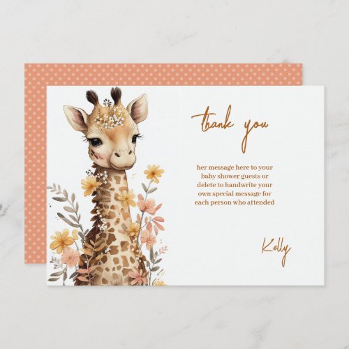 Cute Watercolor Baby Giraffe Baby Shower Thank You Card