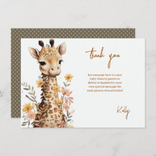 Cute Watercolor Baby Giraffe Baby Shower Thank You Card