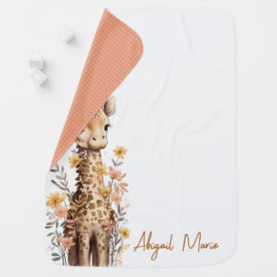 Cute Watercolor Baby Giraffe Personalized Baby Blanket
