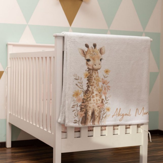 Cute Watercolor Baby Giraffe Personalized Baby Blanket (Creator Uploaded)