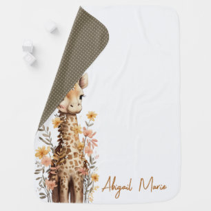 Cute Watercolor Baby Giraffe Personalized Baby Blanket