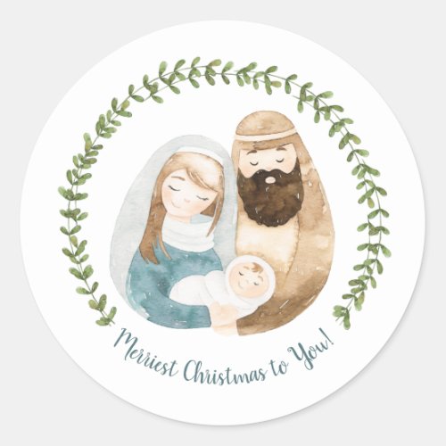 Cute Watercolor Baby Jesus Nativity Christmas Classic Round Sticker