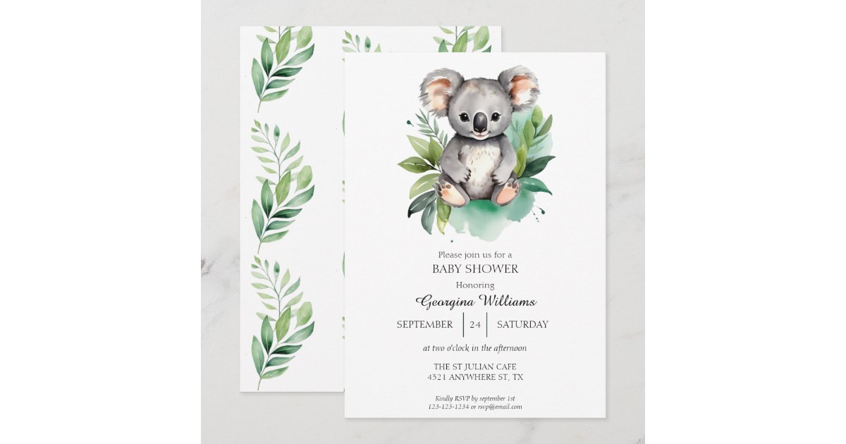 Cute Watercolor Baby Koala Baby Shower Invitation | Zazzle