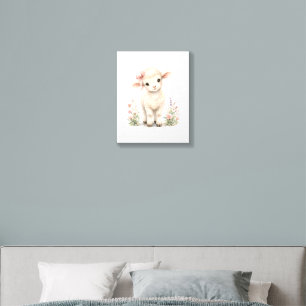 Cute watercolor baby lamb wearing a pink bow foam core photo tile