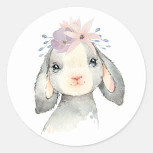 Cute Watercolor Baby Lamb with Flowers Classic Round Sticker