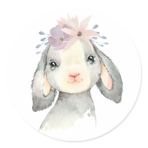 Cute Watercolor Baby Lamb with Flowers Classic Round Sticker