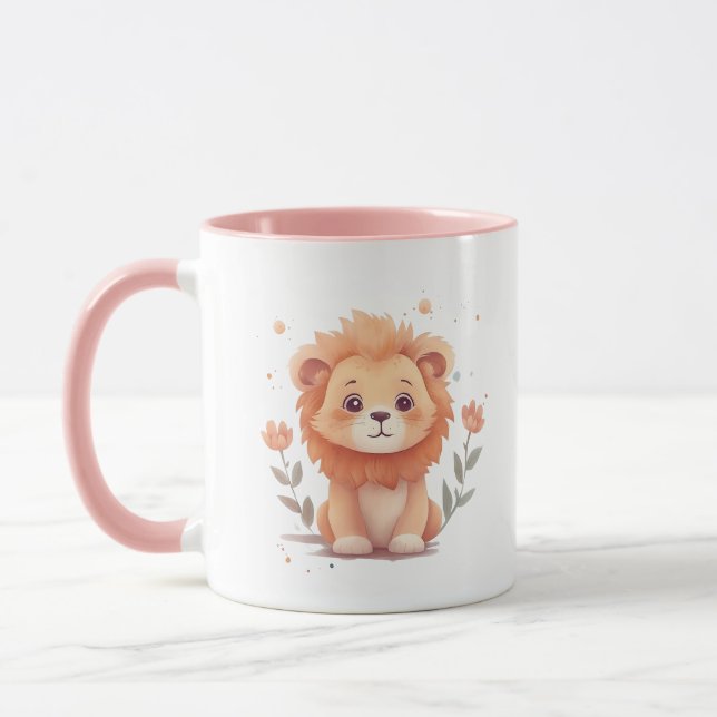 Cute Watercolor Baby Lion Cub Mug (Left)