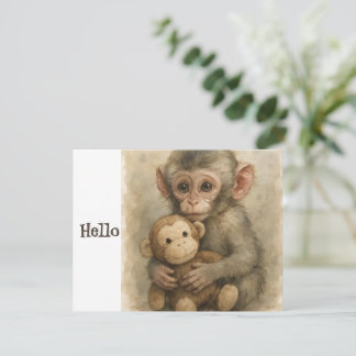 Cute Watercolor Baby Monkey Greeting Card