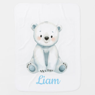 Cute Watercolor Baby Polar Bear Personalized Boy B Blanket