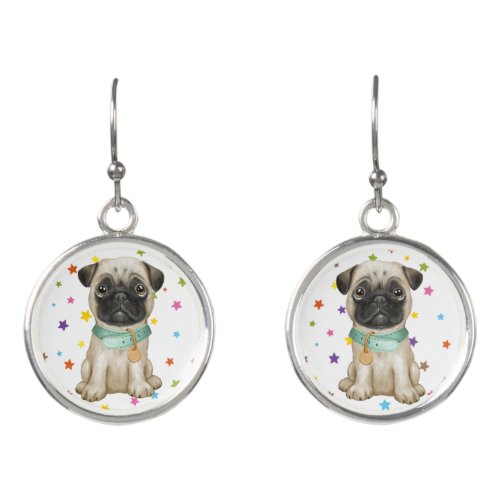 Cute Watercolor Baby Pug Earrings