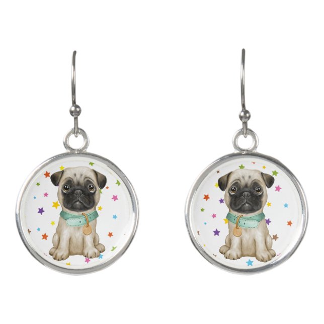 Cute Watercolor Baby Pug Earrings (Front)