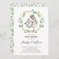 Cute Watercolor Baby Raccoon Woodland Baby Shower Invitation