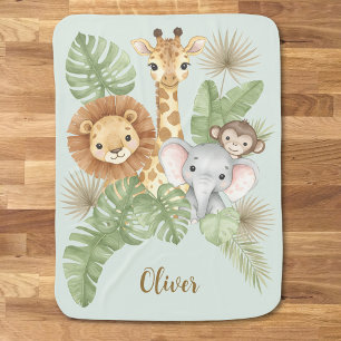 Cute Watercolor Baby Safari Animals Blanket