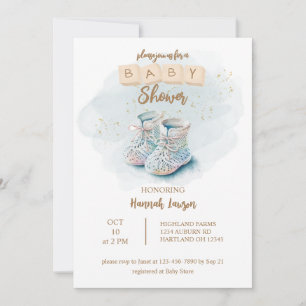 Cute Watercolor Baby Shoe Baby Shower Invitation