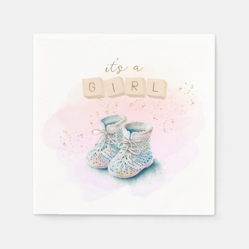 Cute Watercolor Baby Shoe Girl Gender Reveal Napkins