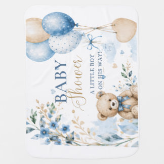 Cute Watercolor Baby Shower Blanket | Blue Stork &