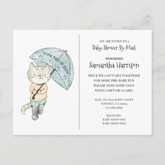 Cute Watercolor Baby Shower By Mail Invitation Postcard (Front)