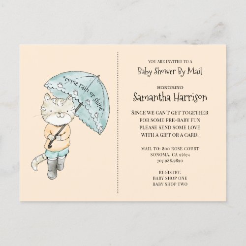 Cute Watercolor Baby Shower By Mail Peach Invitation Postcard