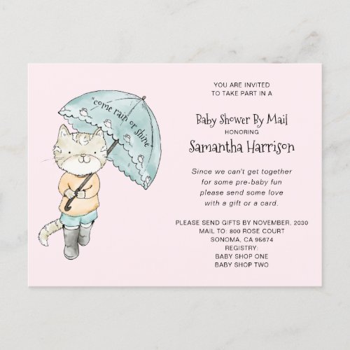 Cute Watercolor Baby Shower By Mail Pink Invitation Postcard