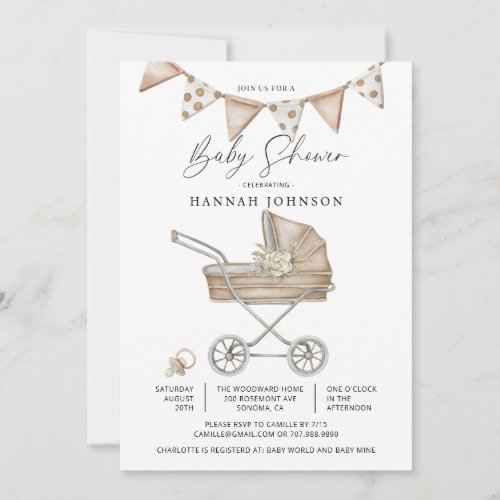 Cute Watercolor Baby Shower Gender Neutral Invitation
