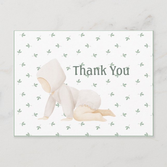 Cute Watercolor Baby Simple Thank You Postcard (Front)