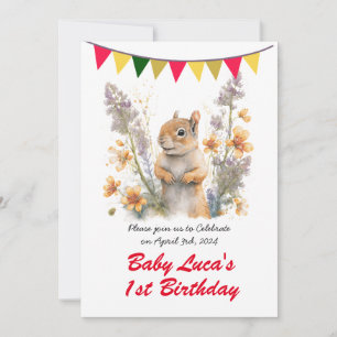Cute Watercolor Baby Squirrel - Birthday Party  Invitation