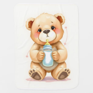 Cute Watercolor Baby Teddy Bear Illustration  Baby Blanket