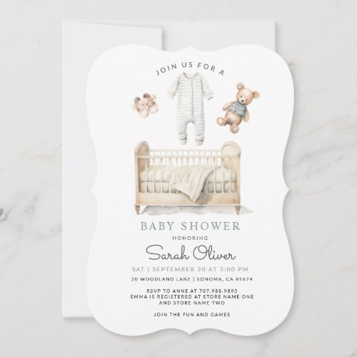 Cute Watercolor Baby Things Baby Shower Invitation