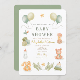 Cute Watercolor Baby Toys Baby Shower Invitation