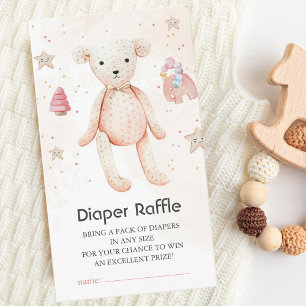 Cute Watercolor Baby Toys Teddy Bear Diaper Raffle Enclosure Card