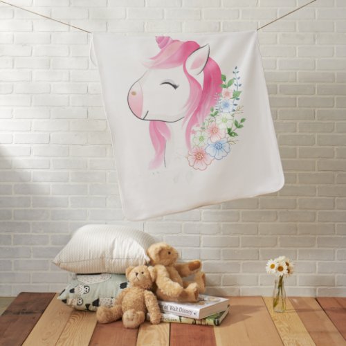 Cute Watercolor Baby Unicorn Custom Na Blanket