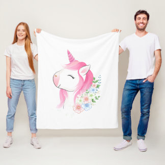 Cute Watercolor Baby Unicorn Custom Na Fleece Blanket
