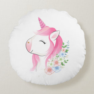 Cute Watercolor Baby Unicorn Custom Na Round Pillow