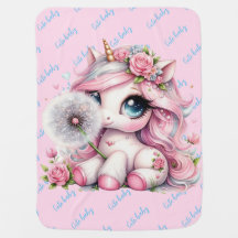 Cute watercolor baby unicorn & dandelian flower2