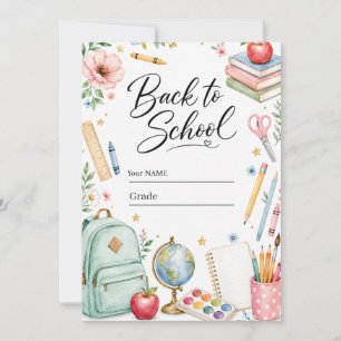 Cute Watercolor Back to School Custom Photo Card
