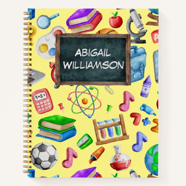 Cute Watercolor Back to School Supplies Colorful Notebook (Front)