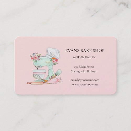 Cute watercolor Bakers Pink Mixer  Business Card
