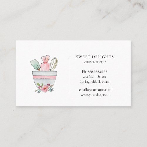 Cute watercolor bakery business card
