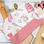 Cute Watercolor Baking Pattern Pink Monogram Kitchen Towel<br><div class="desc">Spruce up your kitchen with this adorable "Cute Watercolor Baking Pattern Pink Monogram Kitchen Towel." Featuring a modern design in pink, white, brown, silver, and gray, this towel showcases a charming baking pattern with rolling pins, piping bags, mixers, cookie cutters, aprons, mitts, teapots, spatulas, whisks, and bowls. The elegant monogram...</div>
