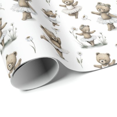 Cute Watercolor Ballerina Bear Design | Brown Danc Wrapping Paper