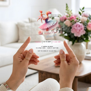 Cute Watercolor Ballerina Mom, Brunch  Acrylic Invitations