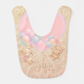 Cute Watercolor Balloon Bear Heart Baby Bib
